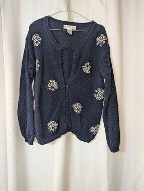 Knit Button up Ramie And Cotton Floral Cardigan Sweater